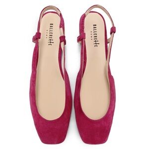BALLERETTE • Fuchsia Suede Square Toe Slingback Ballet Flats Made In Italy
